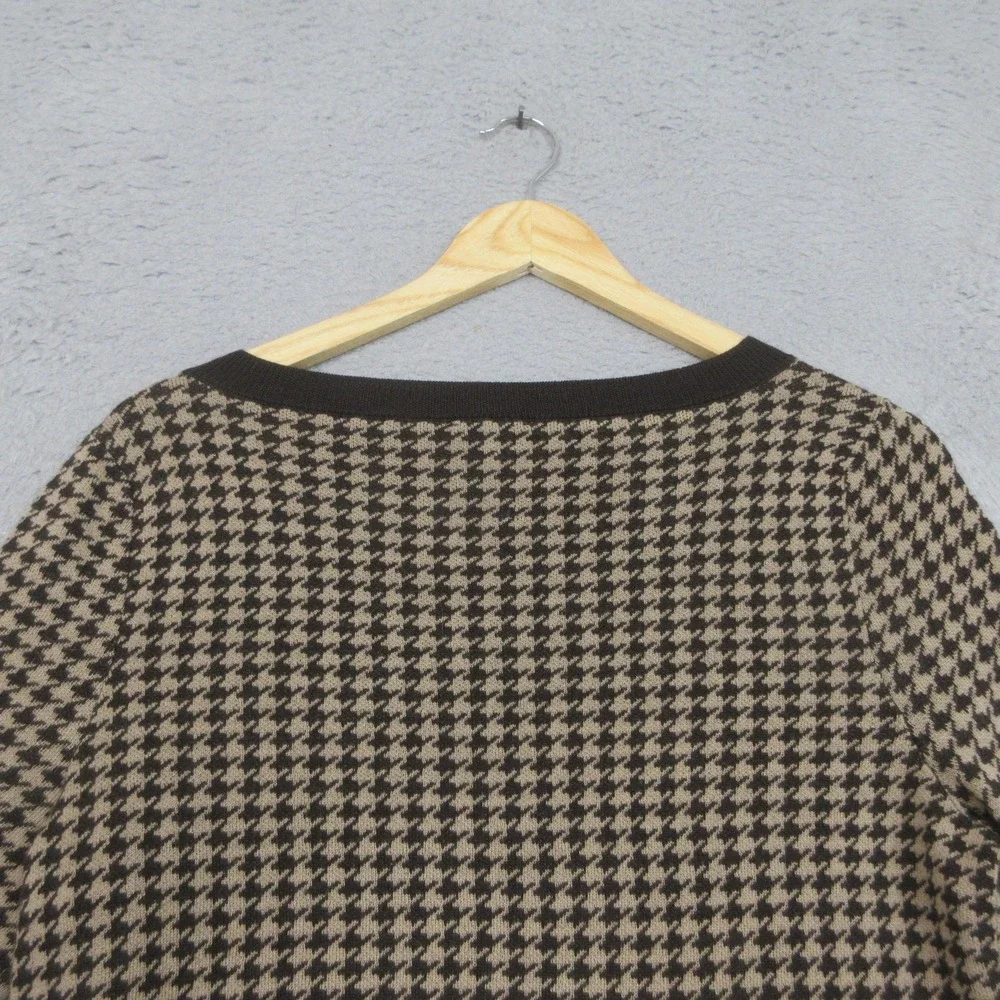 Talbots Merino Wool Sweater Womens Petite Large Brown Houndstooth Classic Preppy